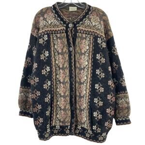 Buttercup Knitwear Vintage Gray/Pink Wool Floral Cardigan Women’s 2XL Plus Size
